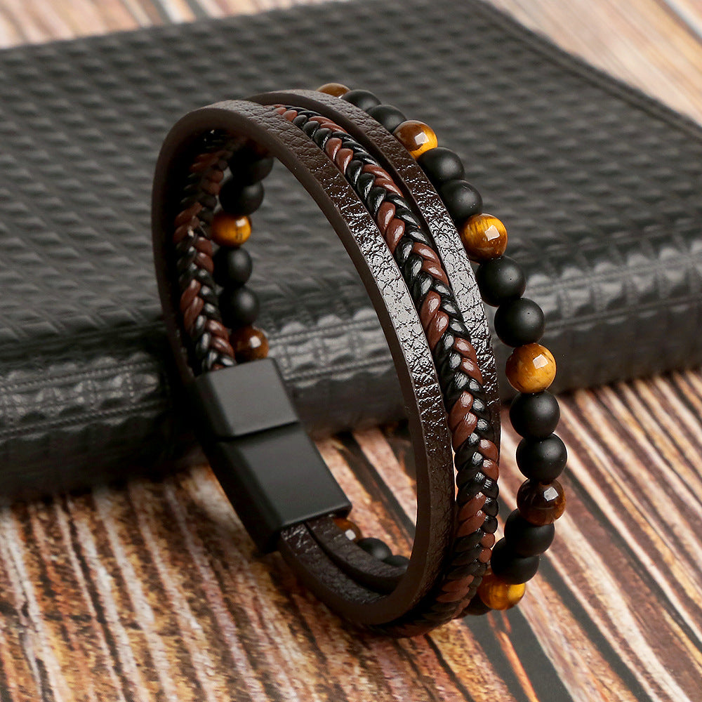 Men's stylish leather bracelet set with modern and rugged look, featuring multiple high-quality leather straps for versatile 