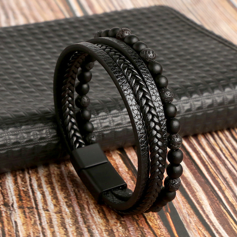 Men's stylish leather bracelet set with modern and rugged look, featuring multiple high-quality leather straps for versatile 