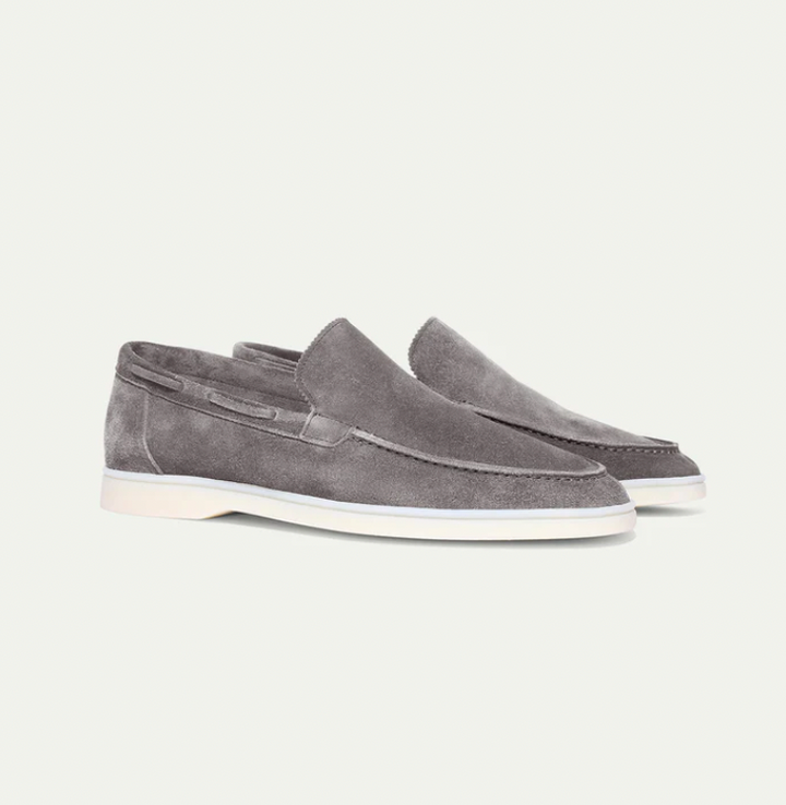 "Men's suede loafers in dark brown, elegant and comfortable, perfect for casual or formal wear, crafted from luxury suede."