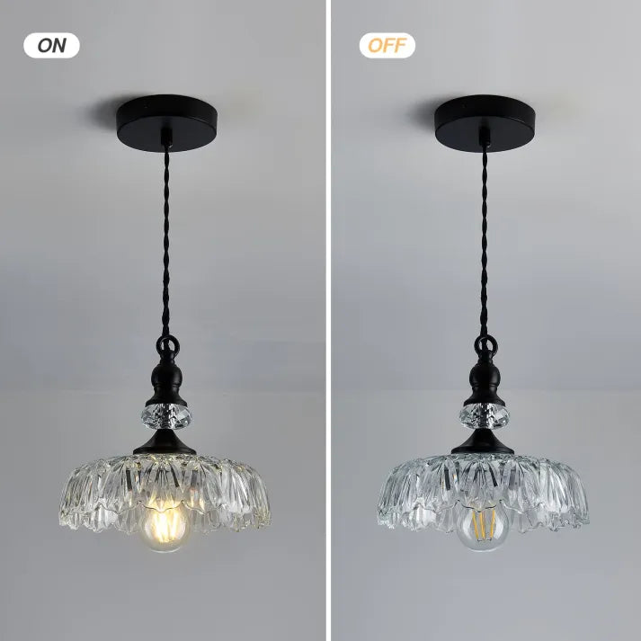 "Mid-century glass pendant light with sleek design, ideal for kitchen island, featuring iron and acrylic materials."