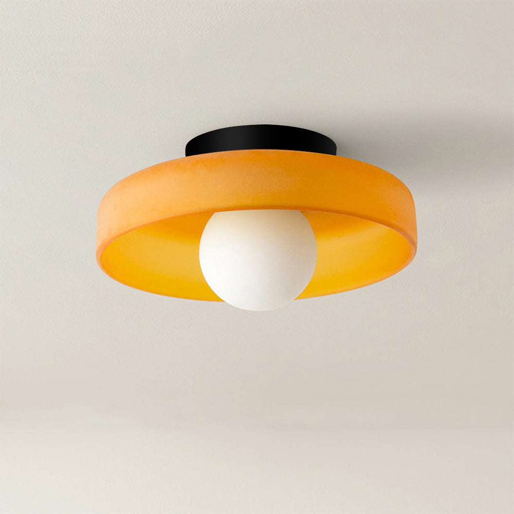 "Minimal flush mount ceiling light with frosted shade, sleek finish, offers soft illumination; ideal for modern and tradition