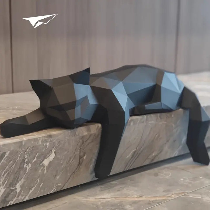 Minimalist black cat sculpture, sleek modern home decor piece, perfect for shelves, offices, or gift for cat lovers.