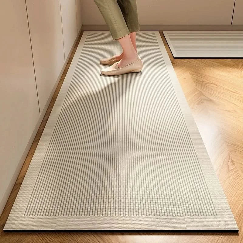 Minimalist non-slip kitchen mat, anti-fatigue comfort mat for kitchen safety. Durable & easy clean.