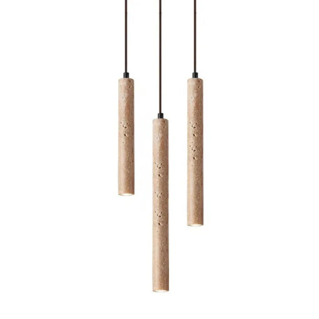 Modern Travertine LED pendant light in Wabi-Sabi style, offering warm illumination for minimalist home decor.