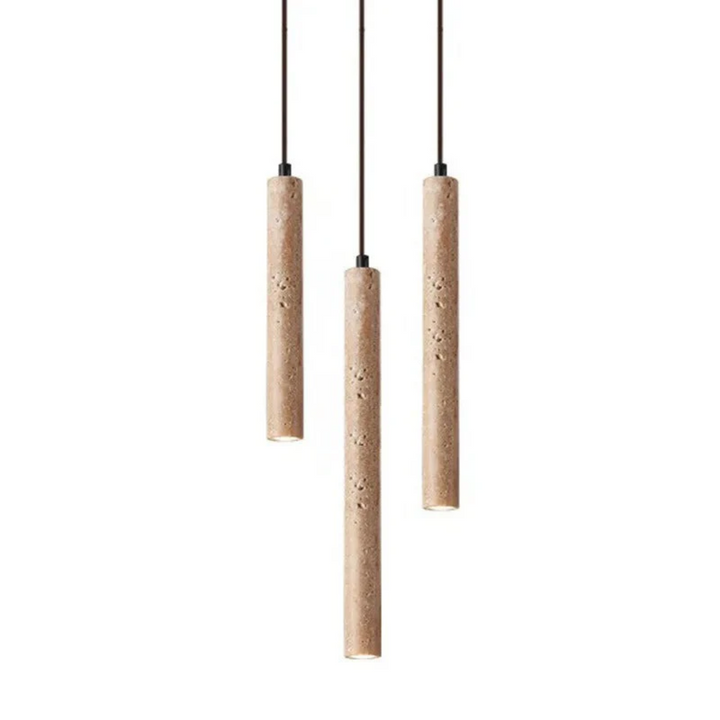 Modern Travertine LED pendant light in Wabi-Sabi style, offering warm illumination for minimalist home decor.