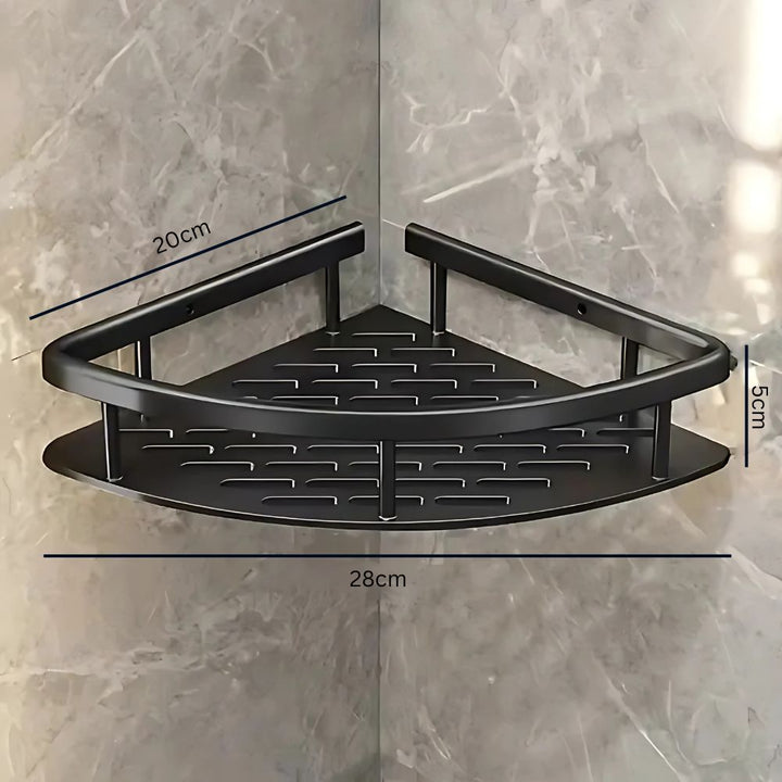 Unisex rustproof shower caddy & bathroom organizer, available in 1 & 2 tiers. Wall-mounted, durable silver/black storage.