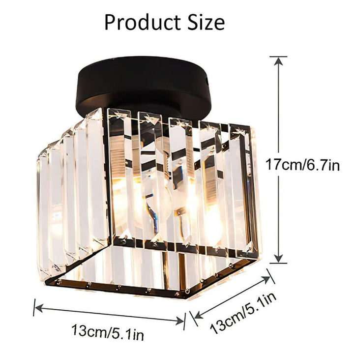 Modern black crystal flush mount ceiling light, sleek brass fixture, crystal shade, ideal for rooms with low ceilings.