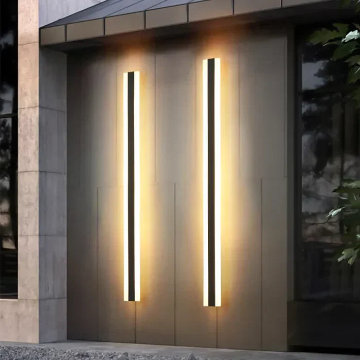 Modern black LED outdoor wall lamp, weatherproof RainGuard exterior lighting for garden, patio & porch.