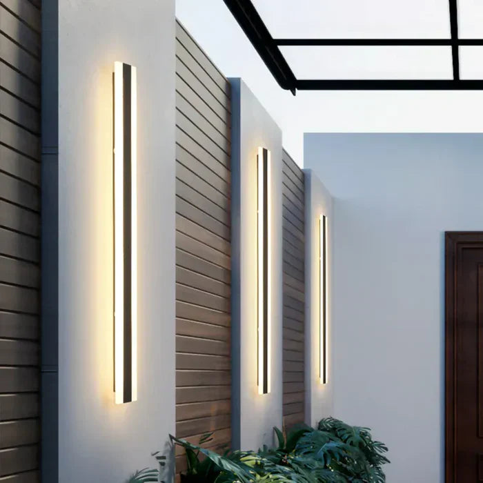 Sleek weatherproof exterior LED wall light, ideal for modern home decor, garden, and patio illumination.