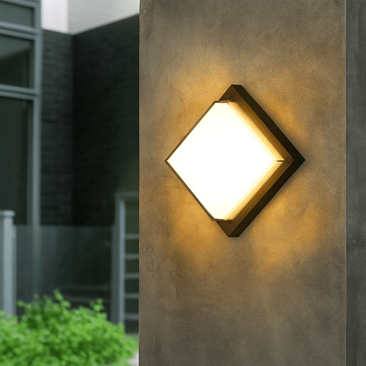 Modern black LED outdoor wall light with motion sensor, waterproof ABS, enhances security, suits balconies, porches, gardens.