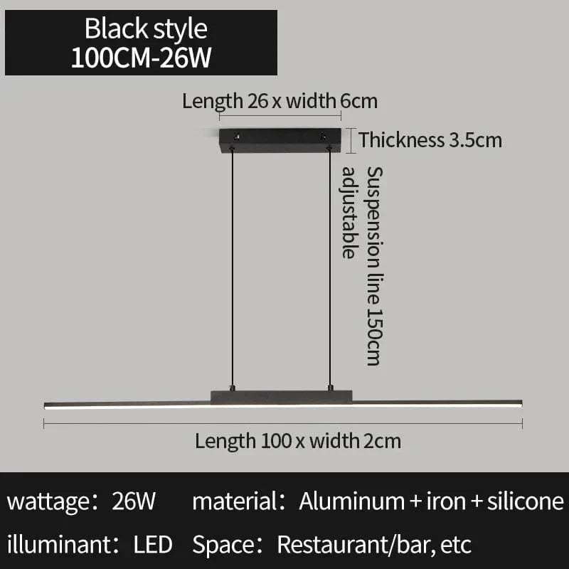 "Modern black pendant light with tubular silhouette, minimalist aluminium fixture, perfect for dining rooms and kitchens."