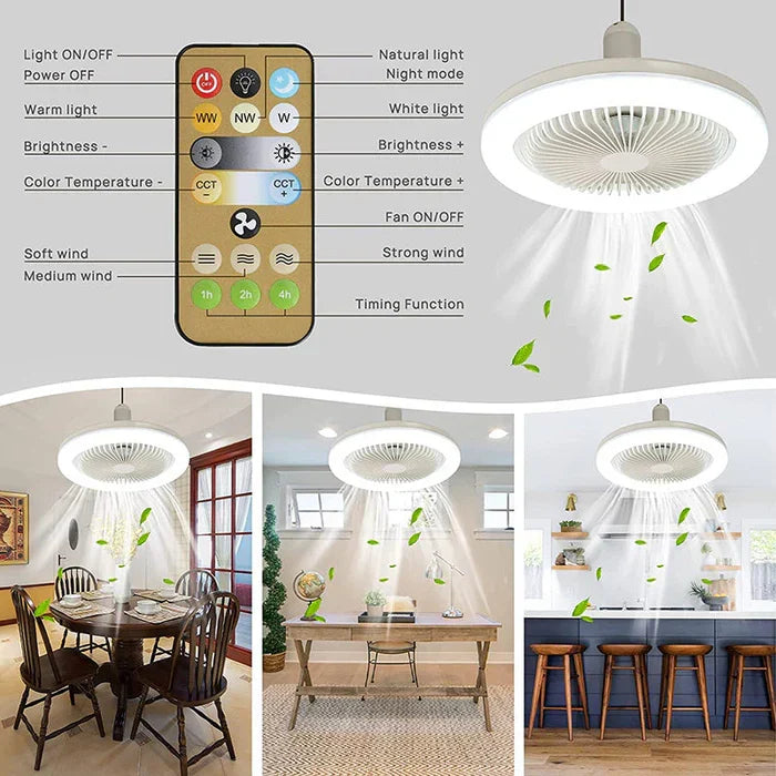 Energy-efficient modern ceiling fan with quiet motor & LED light, perfect for comfortable indoor cooling.
