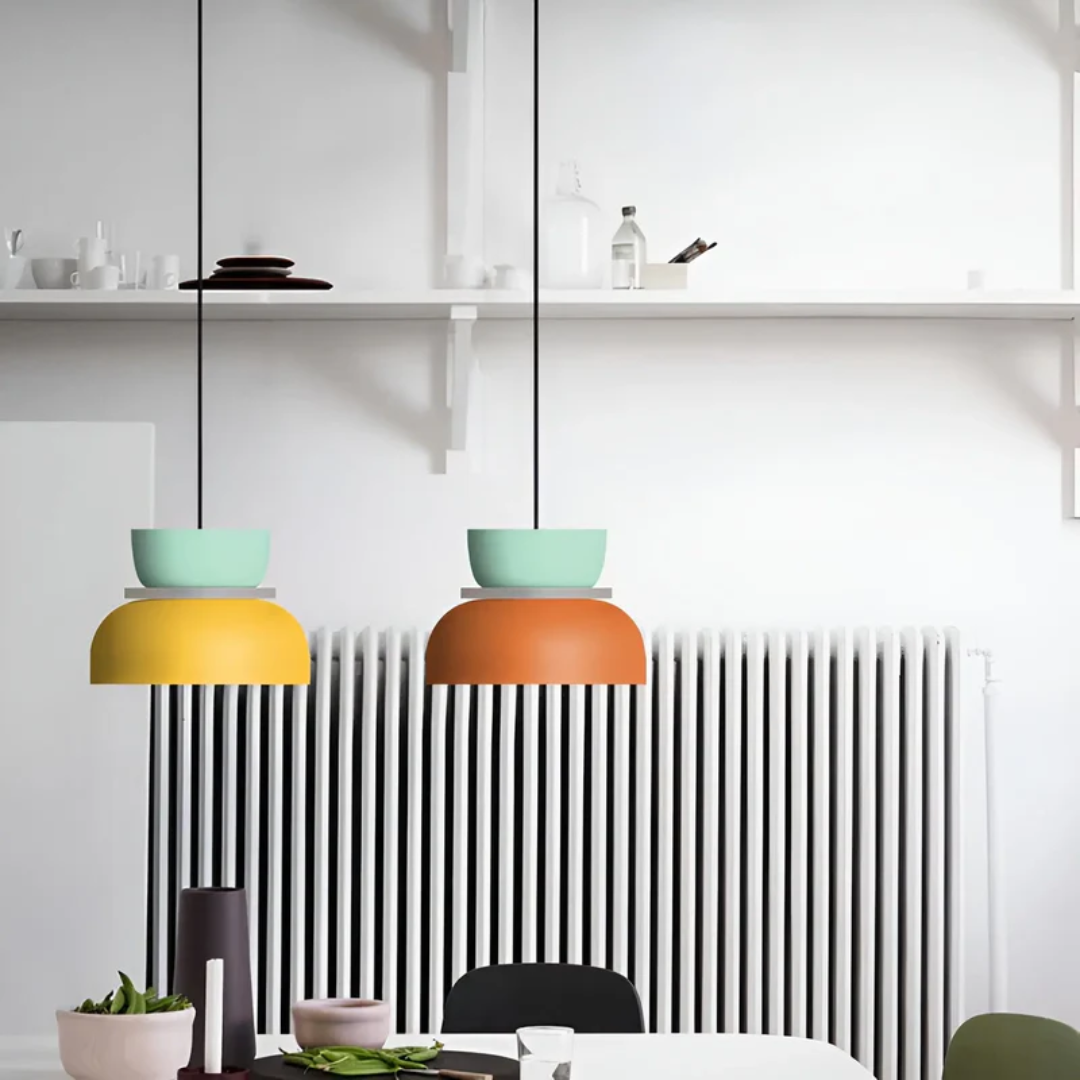 Minimalist yet colorful macaron LED pendant light, a sleek addition to modern aesthetics.