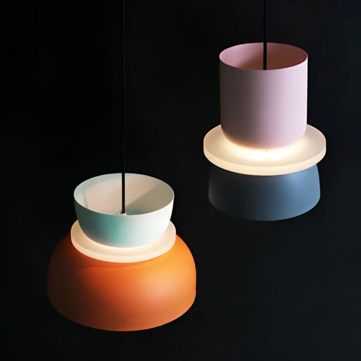 Vibrant multi-color macaron LED pendant lamp, ideal for stylish dining areas.