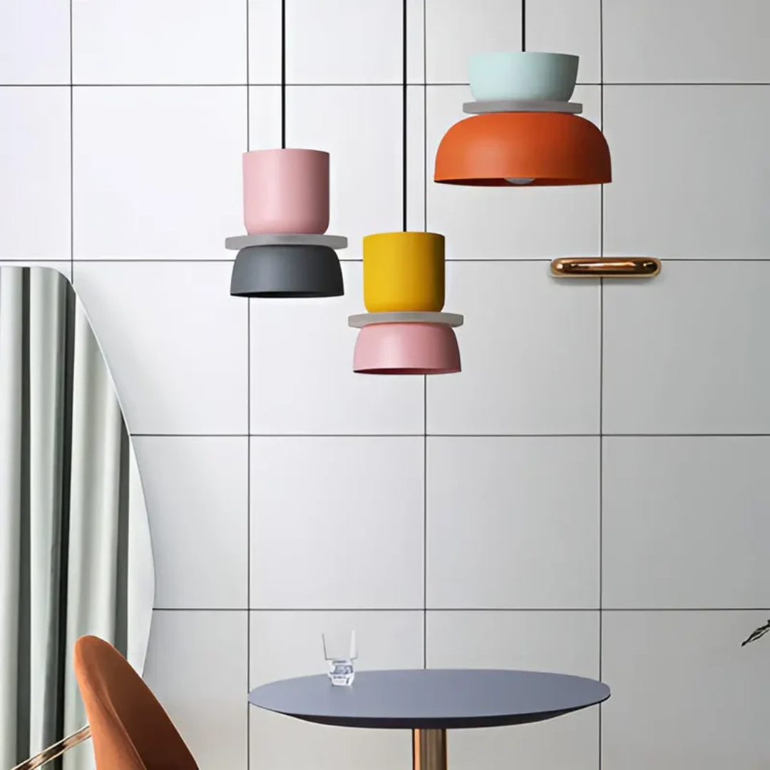 Bright LED macaron pendant lamp, perfect for illuminating kitchen islands or dining tables.