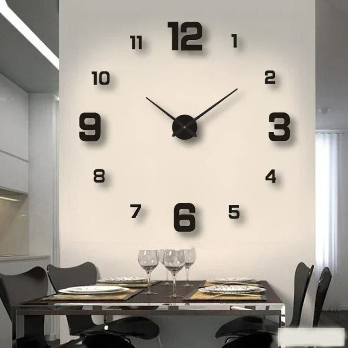 Modern decorative DIY wall clock, large customizable 3D timepiece. Perfect home accent for contemporary spaces.