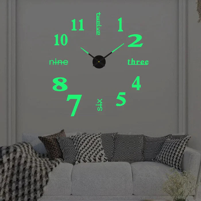 Create your own modern wall clock. Large DIY design with luminous numbers, perfect home decor accent.