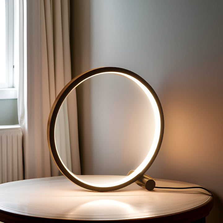 Elegant touch control dimmable LED table lamp, modern design for ambient bedroom and living room lighting.