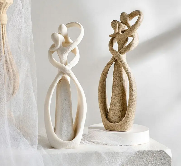 Modern 'Eternal Embrace' abstract figurine, a timeless love sculpture. Perfect unique home decor, shelf accent or gift.