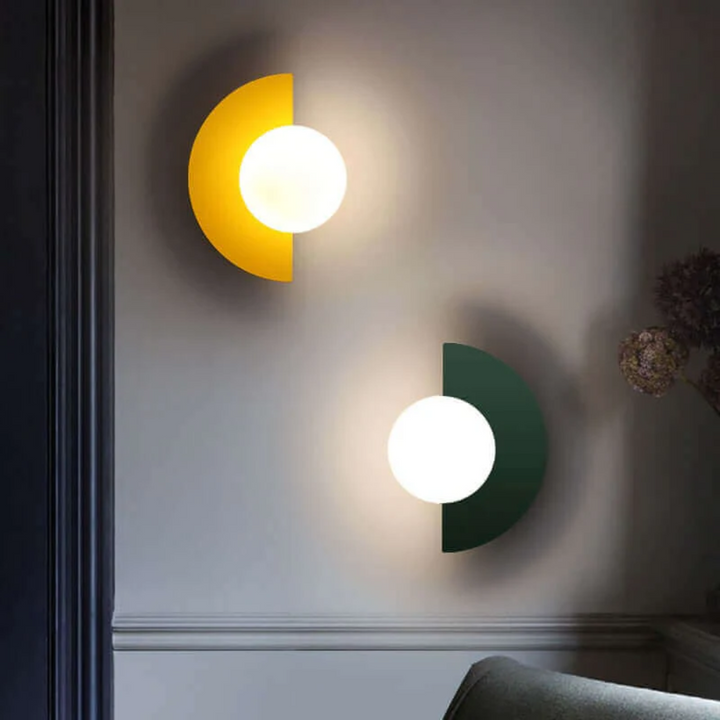 Sleek modern half moon LED wall lamp, enhancing bedroom, living room, or hallway decor.