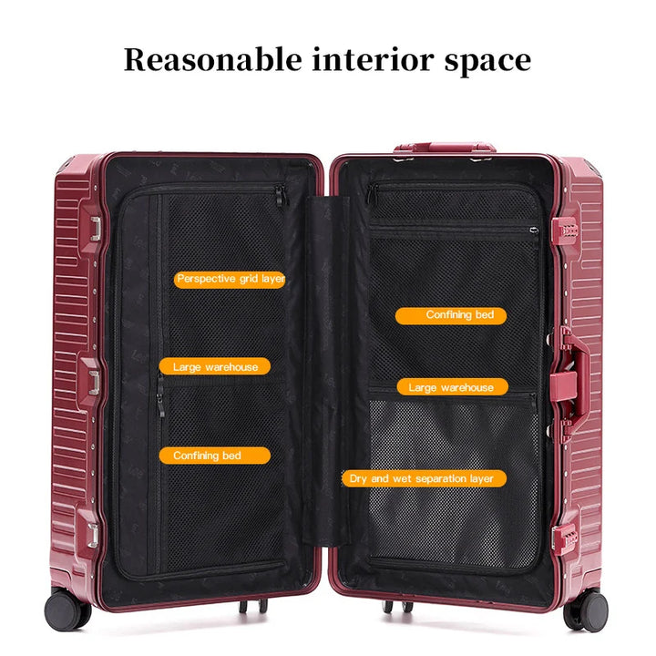 Secure hard shell travel suitcase with integrated TSA lock and wide handle for peace of mind.
