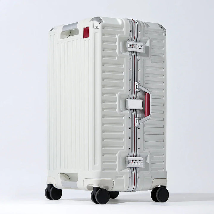 Spacious hard shell luggage with wide handle, perfect for organized vacation packing and journeys.
