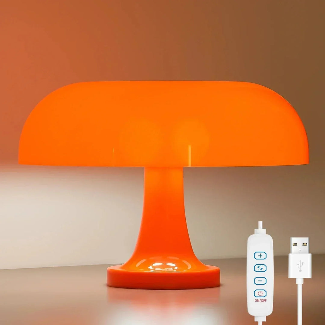 "Modern LED table lamp with USB charging, dimmable light, sleek ABS design, ideal for bedrooms or living rooms."