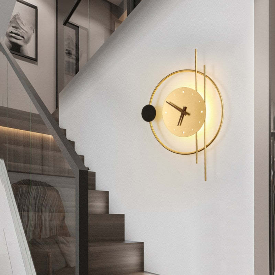 Ambient LED wall clock for modern home decor, energy-efficient and visually striking.