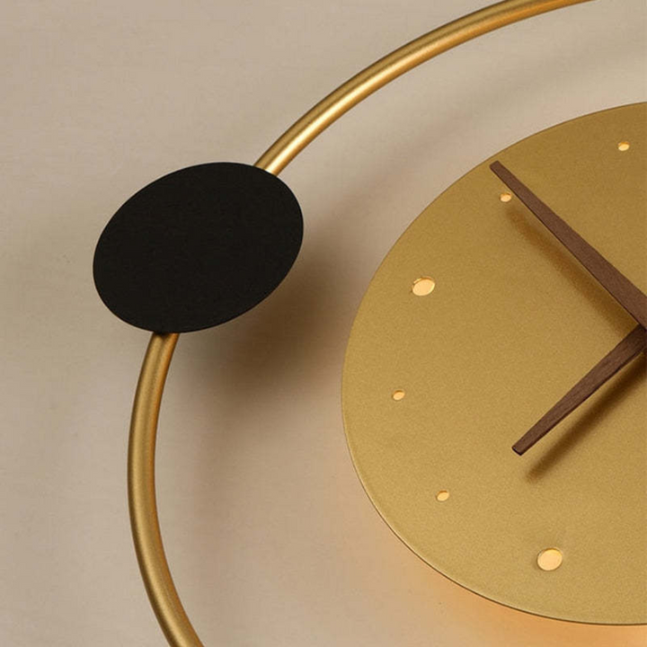Minimalist modern LED wall clock lamp in black, ideal for ambient lighting & decor.