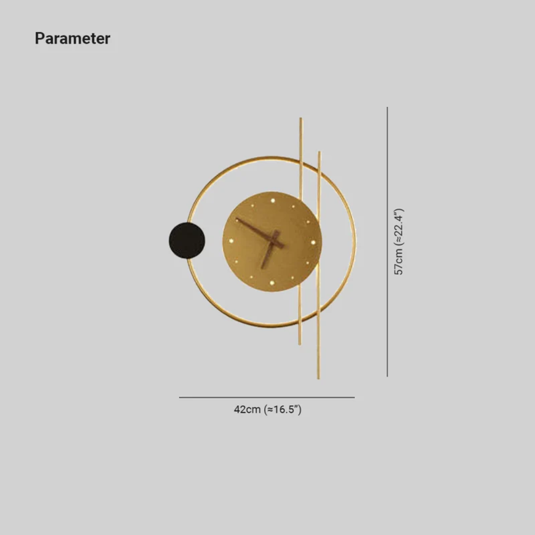 Contemporary LED wall clock lamp, a unique design element for upscale living room decor.