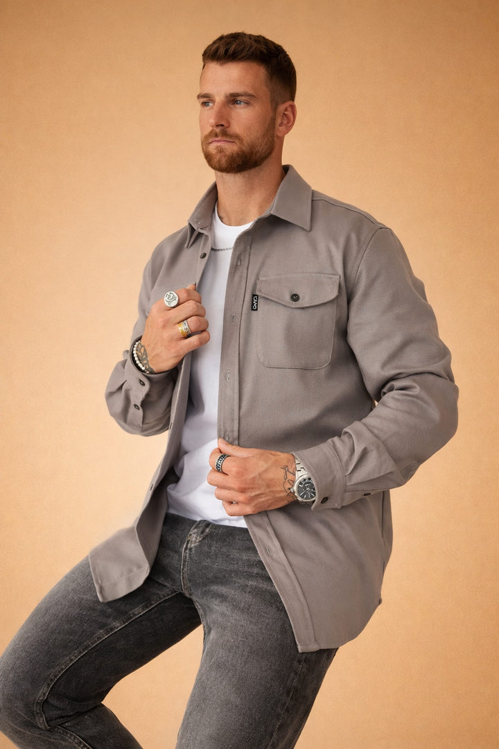Versatile men's utilitarian long-sleeve polo. A modern smart casual shirt for diverse occasions & men's fashion.