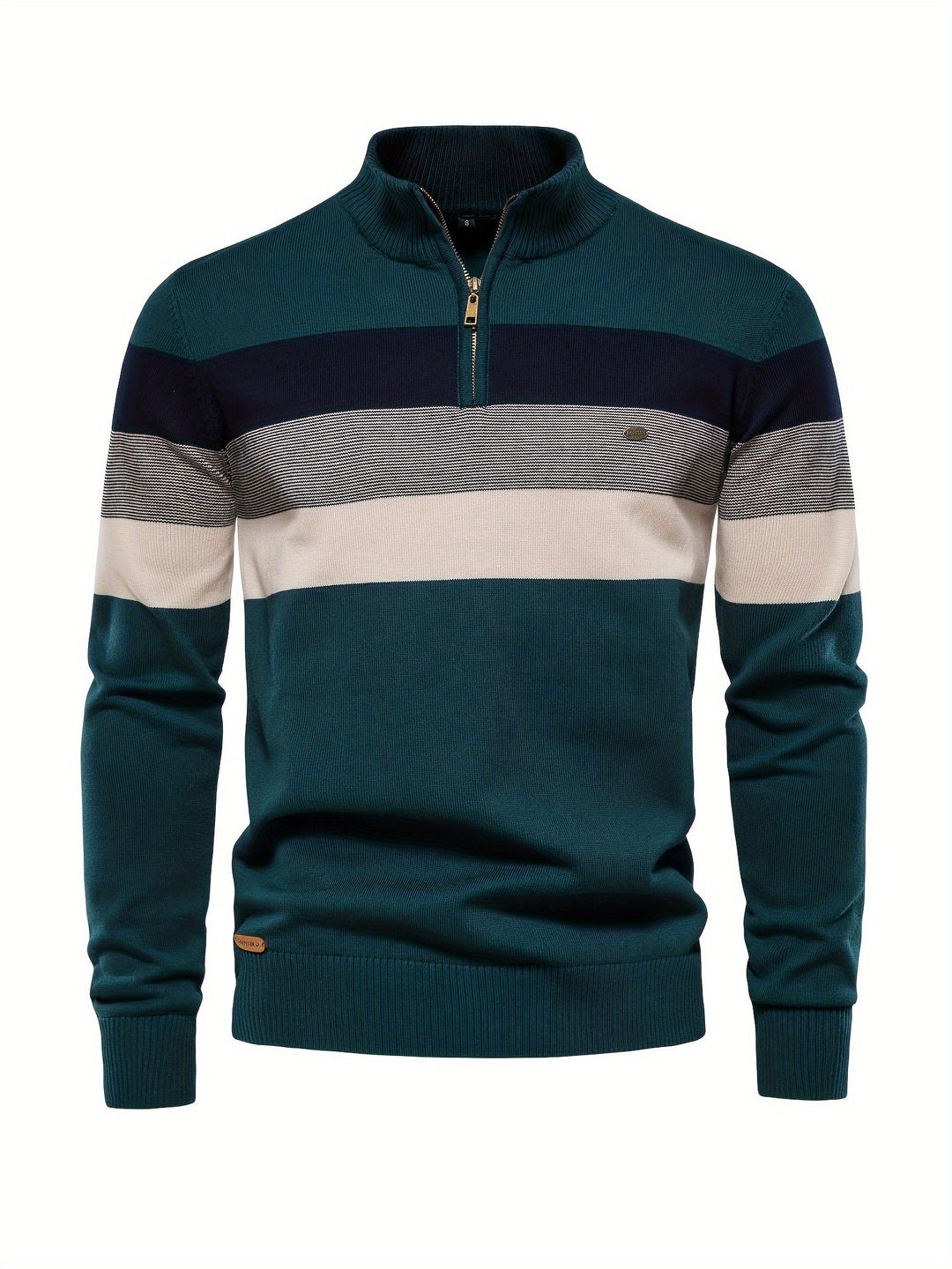 Modern men's Wyatt knitted half-zip sweater. Cotton pullover for versatile autumn & casual winter style.