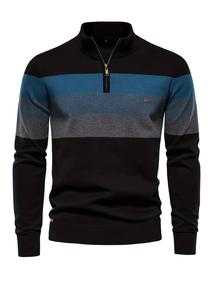 Men's comfortable cotton knitted half-zip sweater. Wyatt pullover for modern casual wear & autumn fashion.