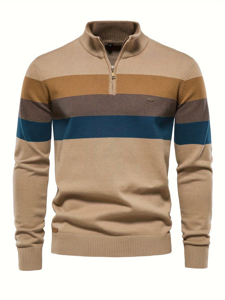 Versatile men's knitted half-zip sweater. Wyatt cotton pullover for modern autumn style & casual comfort.