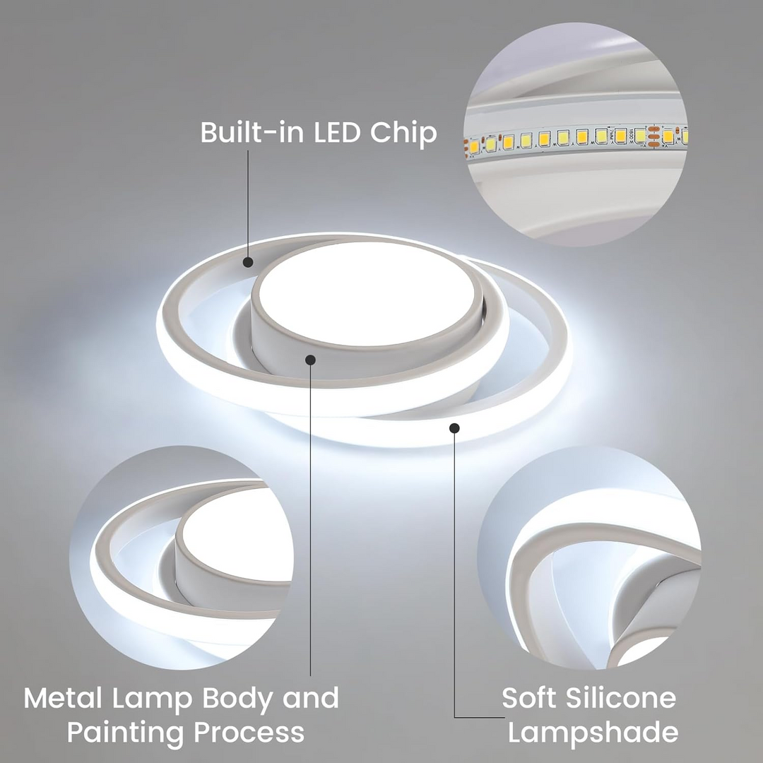 "Modern Minimalist Halo Duo Ceiling Light with a sleek, circular design providing warm, ambient LED illumination."