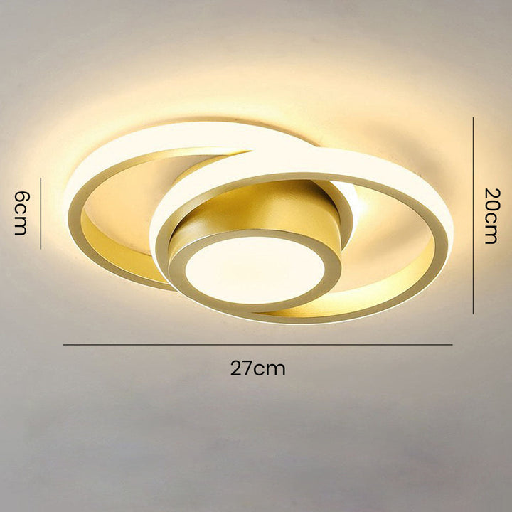 "Modern Minimalist Halo Duo Ceiling Light with a sleek, circular design providing warm, ambient LED illumination."