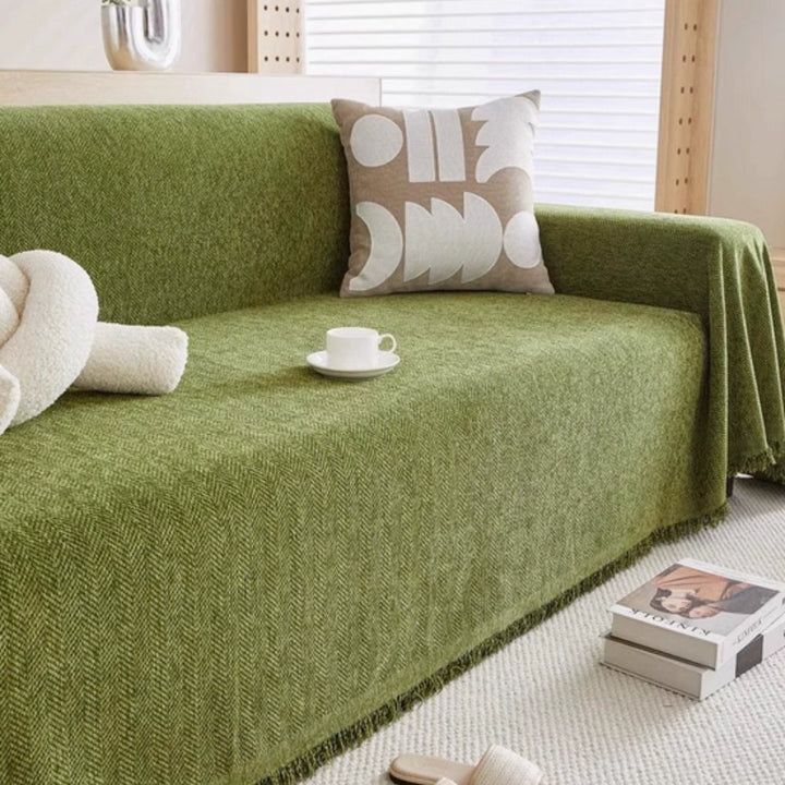 Modern minimalist sofa throw blanket in a neutral tone, perfect for living room decor & added comfort.