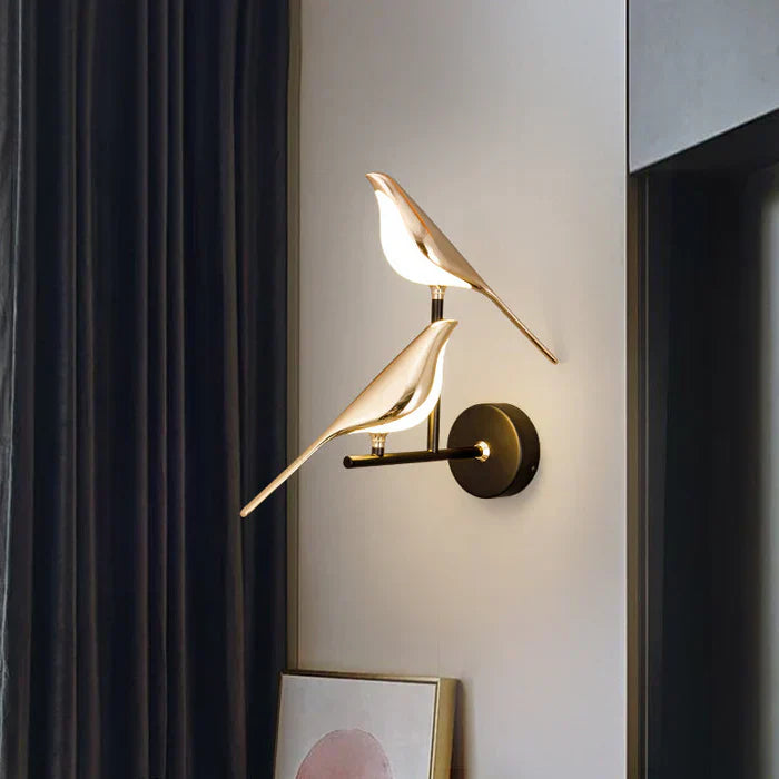 Stylish modern wall lamp, OrionGlow LED, with adjustable light and gold accent for contemporary home decor ambiance.