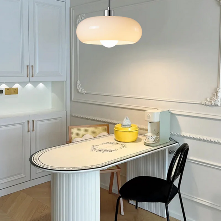RadianceOrb modern round LED pendant light, warm white, for contemporary home decor, perfect for living rooms.
