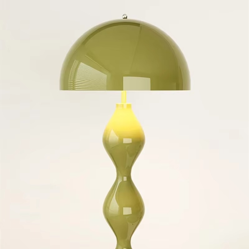 "Modern Scandinavian floor lamp with sleek metal frame and glowing shade in minimalist design for contemporary home decor."