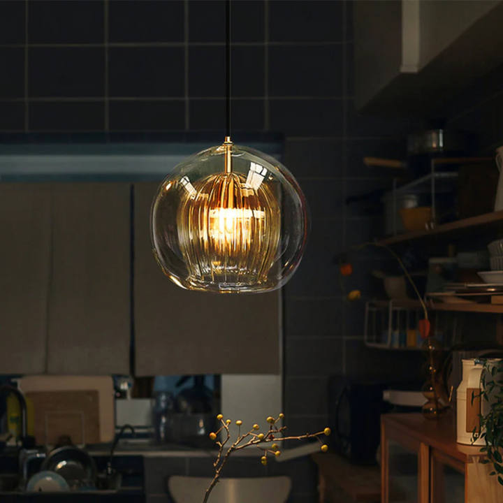 Elegant LED ceiling fixture, modern spherical lamp, Aurora Sphere, for ambient light.