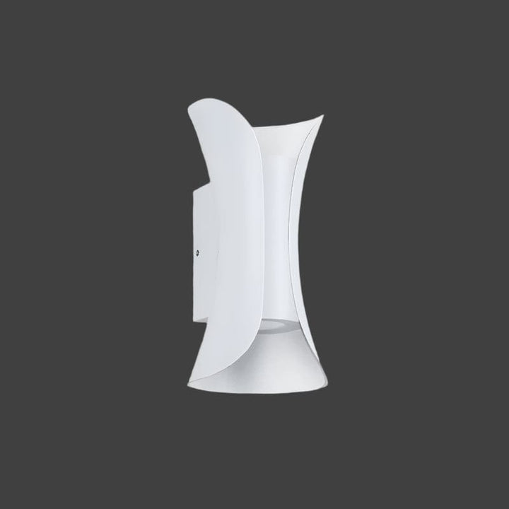 Modern waterproof LED wall light, sleek aluminium, IP65 rating, indoor/outdoor use, warm white glow, available in black.