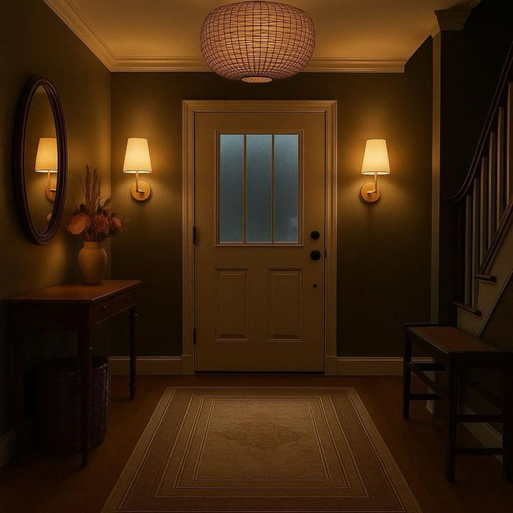 Elegant wireless wall sconce lamp featuring a soft fabric shade, providing dimmable light for modern home decor.