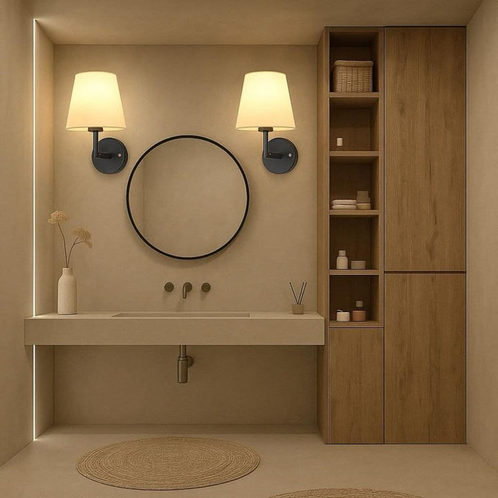 Portable wireless wall sconce, a dimmable decorative lamp with a fabric shade for modern bedroom & hallway decor.