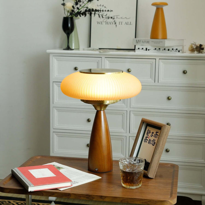 Contemporary wood and glass table lamp, perfect for adding modern lighting to any room.