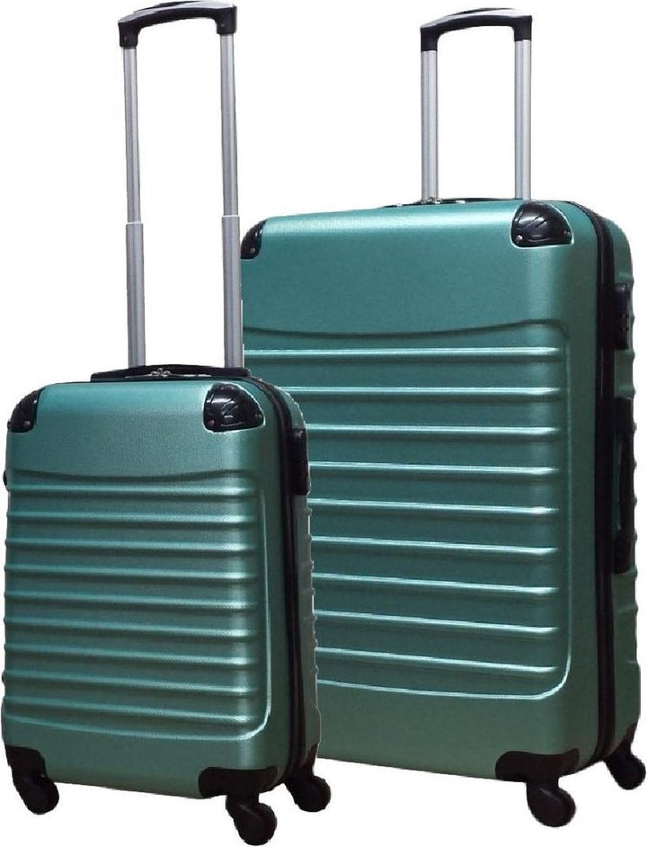 Durable green hard shell 2-piece luggage set, ideal for business travel & vacation trips.