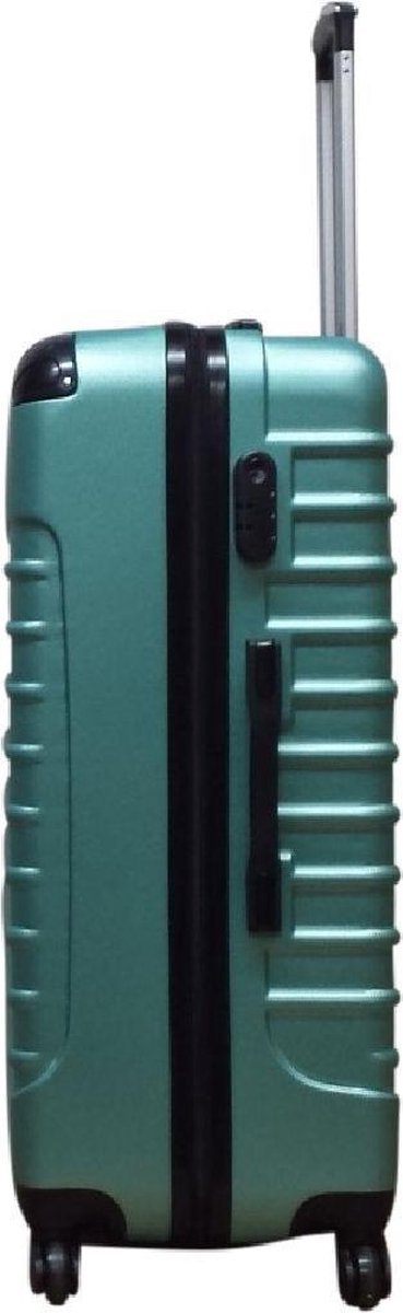 Easy-rolling green hard shell 2-piece luggage set with spinner wheels for smooth travel.