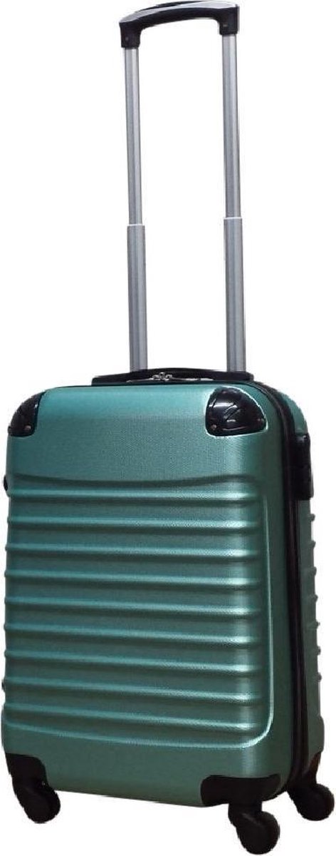 Green 2-piece hard shell luggage set including a carry-on and a large checked suitcase for trips.