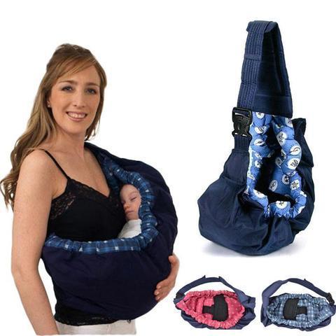 Newborn Baby Carrier Sling Wrap in a soft blue, offering adjustable & ergonomic support for infants.