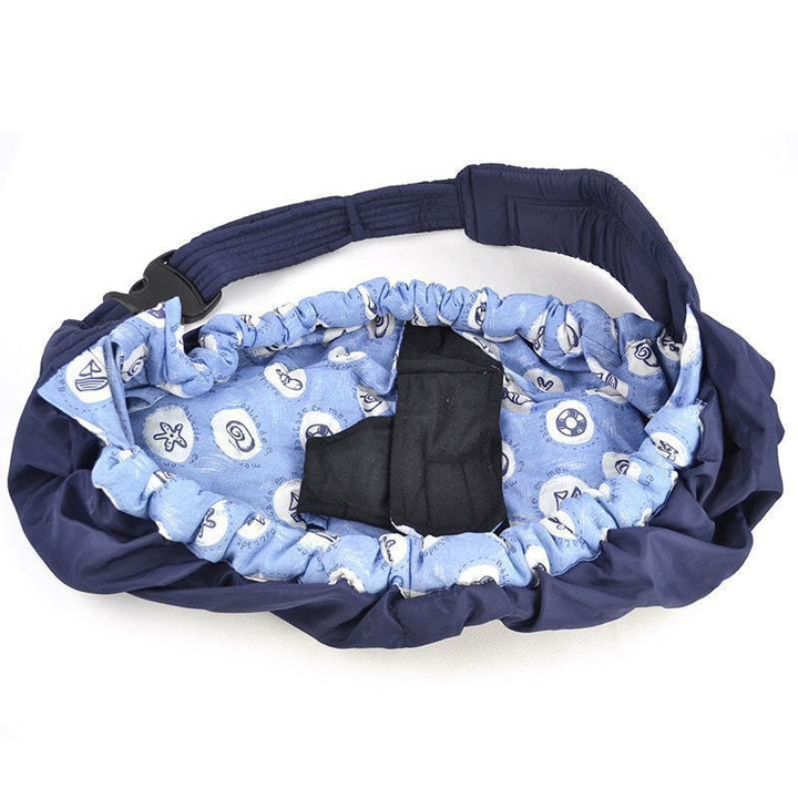 Ergonomic newborn baby carrier sling wrap providing optimal head & hip support for healthy infant development.